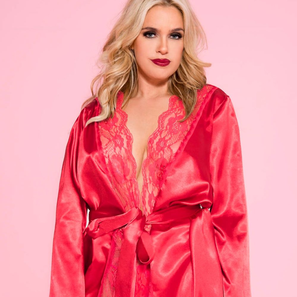 Red Satin and Lace Robe Queen Size